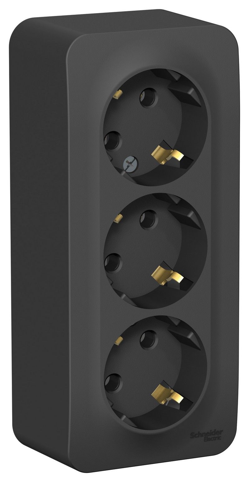 Blanca антрацит розетки и выключатели Розетка SE Blanca 3-ая Антрацит наружный с/з без шторок изолир. пластина BLNRA010316