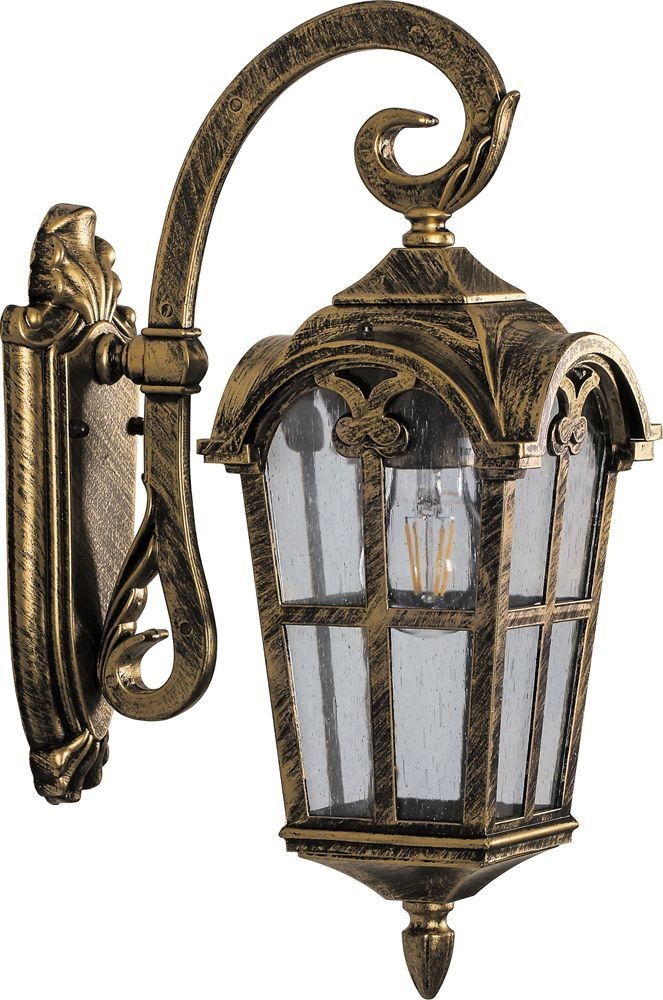 Уличные настенные светильники Светильник садово-парковый Feron PL103 четырехгранный на стену вниз 60W 230V E27 черное золото 11295