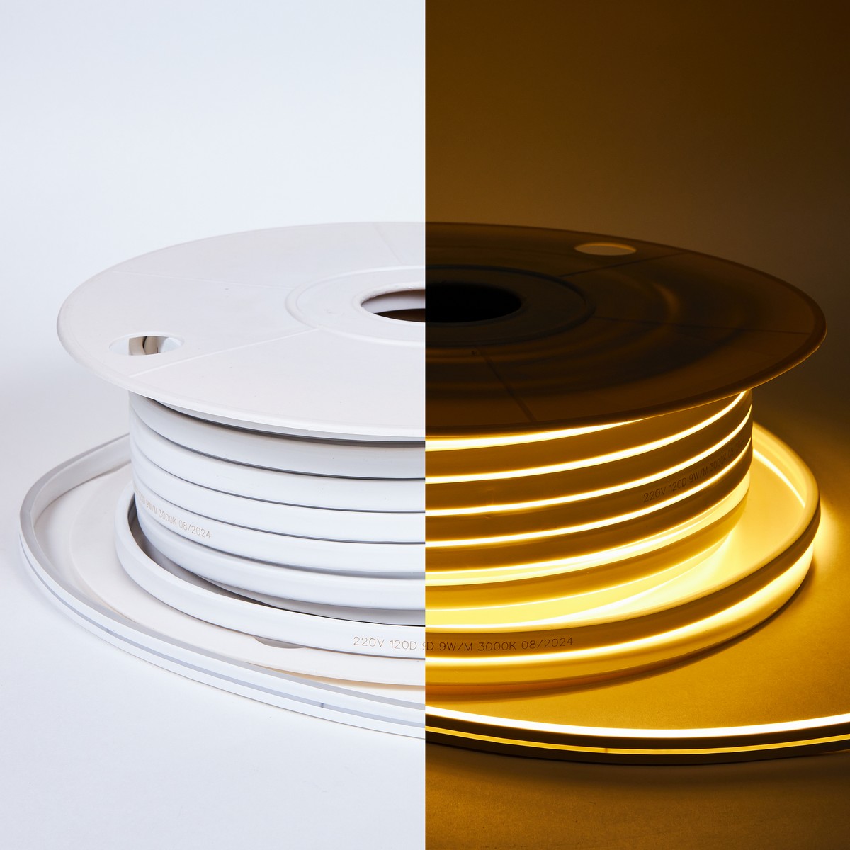 Гибкий неон Гибкий неон ELEGANZ 220В 9 Вт/м теплая 3000К, IP65,  6x12мм, шаг резки - 10см, цена за метр, продажа кратно 50м EL-N220-9WW