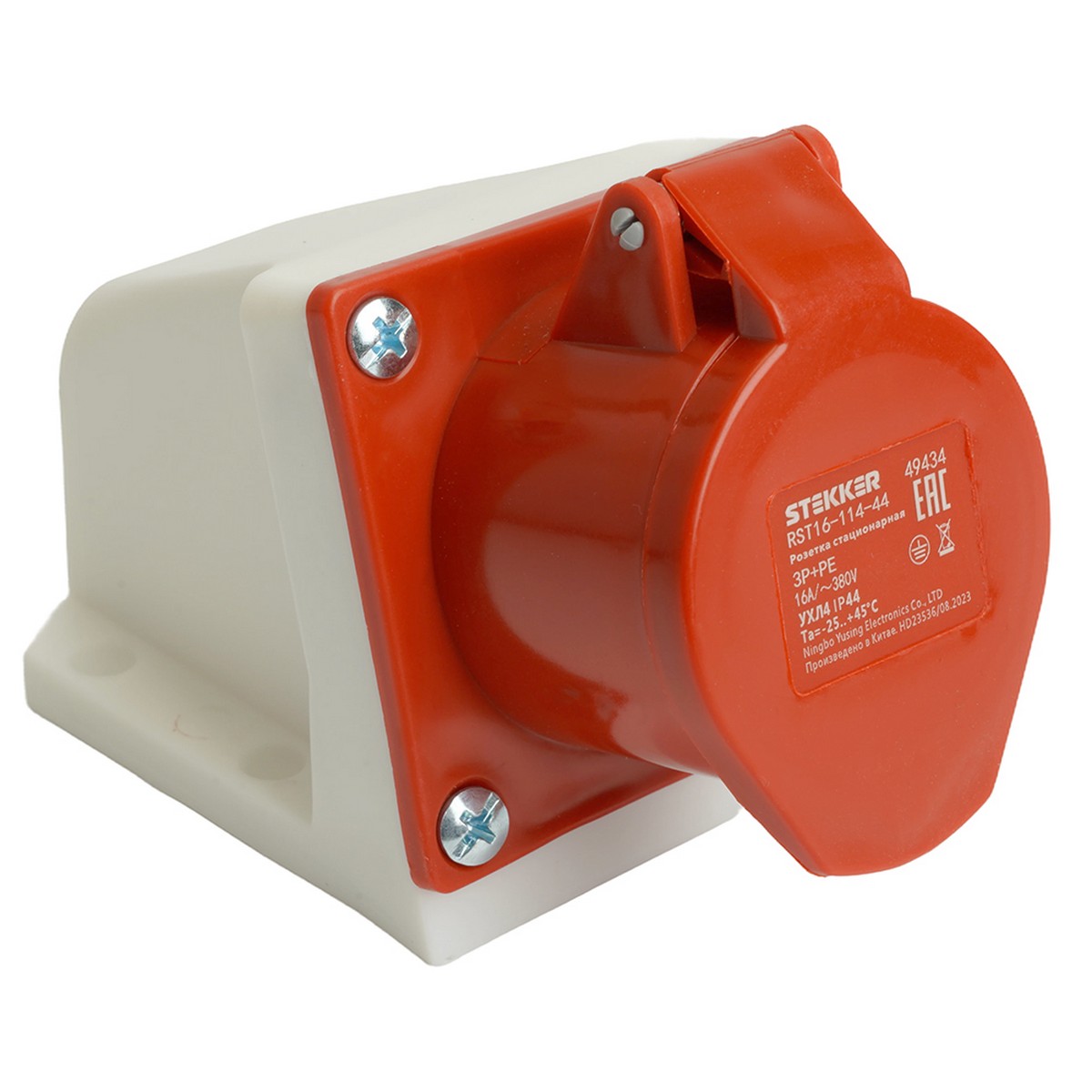 Силовые разъемы и вилки Розетка STEKKER стационарная ST-114 16А 380В 3P+PE IP44 RST16-114-44 49434
