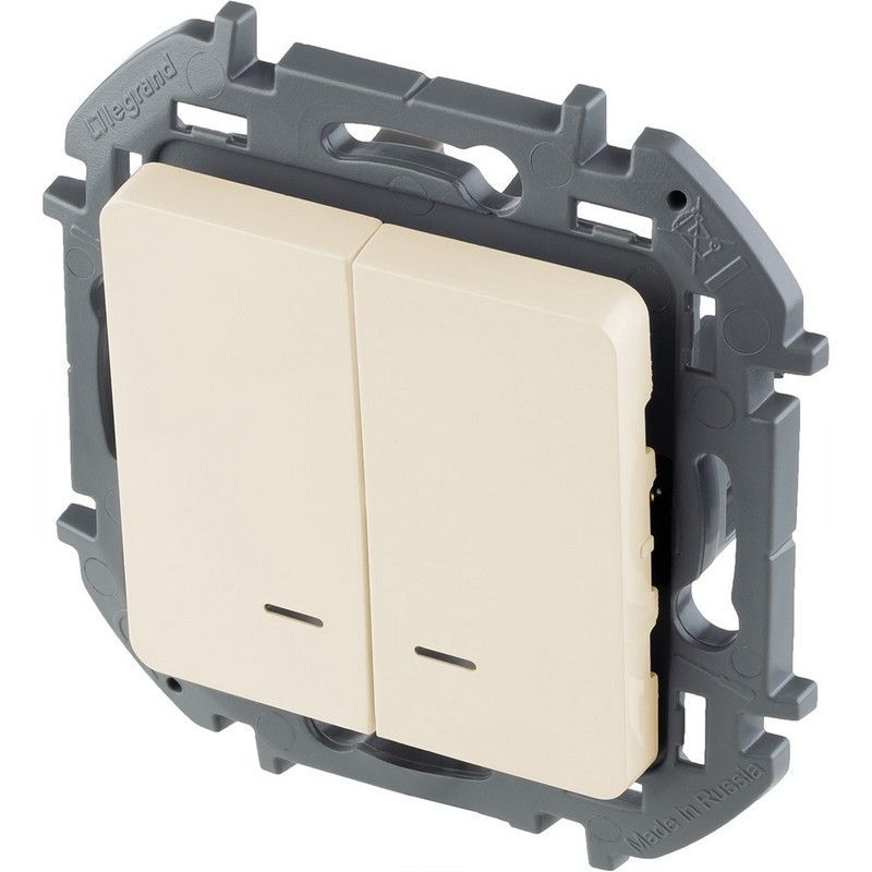 Legrand Inspiria Слоновая кость Выключатель Legrand INSPIRIA Слоновая кость двухклавишный с подсветкой/индикацией 10 AX 250 В 673631
