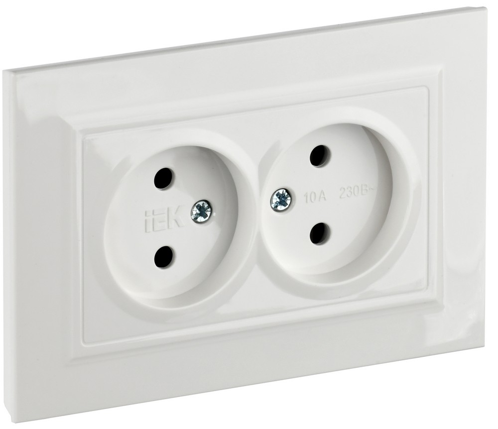 IEK Brite Белый Розетка IEK BRITE Белый 2-я без з/к с з/ш 10А в сборе РСш12-2-БрБ BR-R23-10-K01-F