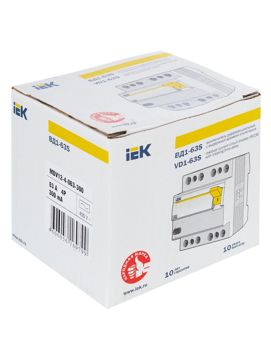 IEK Выключатель дифференциальный IEK KARAT ВД1-63S 4Р 63А 300мА MDV12-4-063-300 
