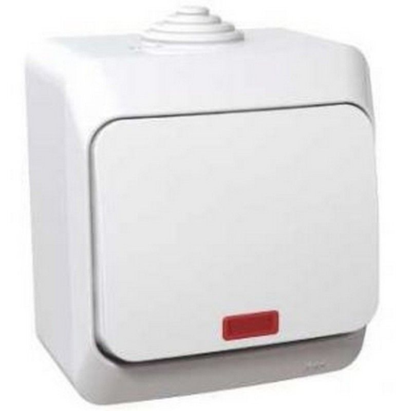 Этюд Белый Выключатель 1-клавишный Systeme Electric Этюд наружный Белый с подсветкой IP44 BA10-045B