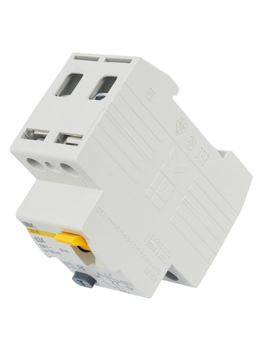 IEK Выключатель дифференциальный IEK KARAT ВД1-63 (УЗО) 2Р 63А 100мА MDV10-2-063-100 