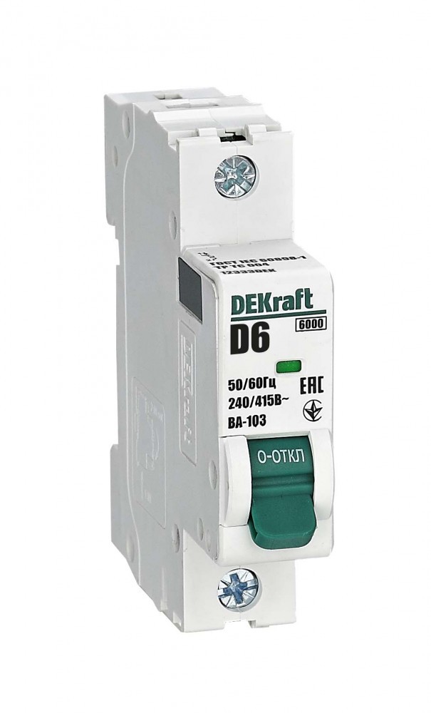 1 полюсные (однополюсные) Автоматический выключатель DEKraft 1Р 6А D ВА-103 6кА 12333DEK 