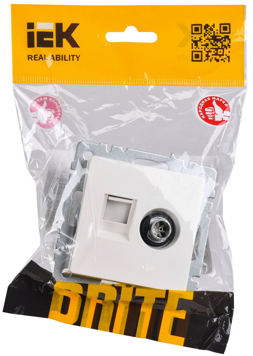 IEK Brite Жемчуг Розетка IEK BRITE двойная TV+RJ45 кат.5E РТВ/РК12-БрЖ жемчуг BR-AK20-1-K36