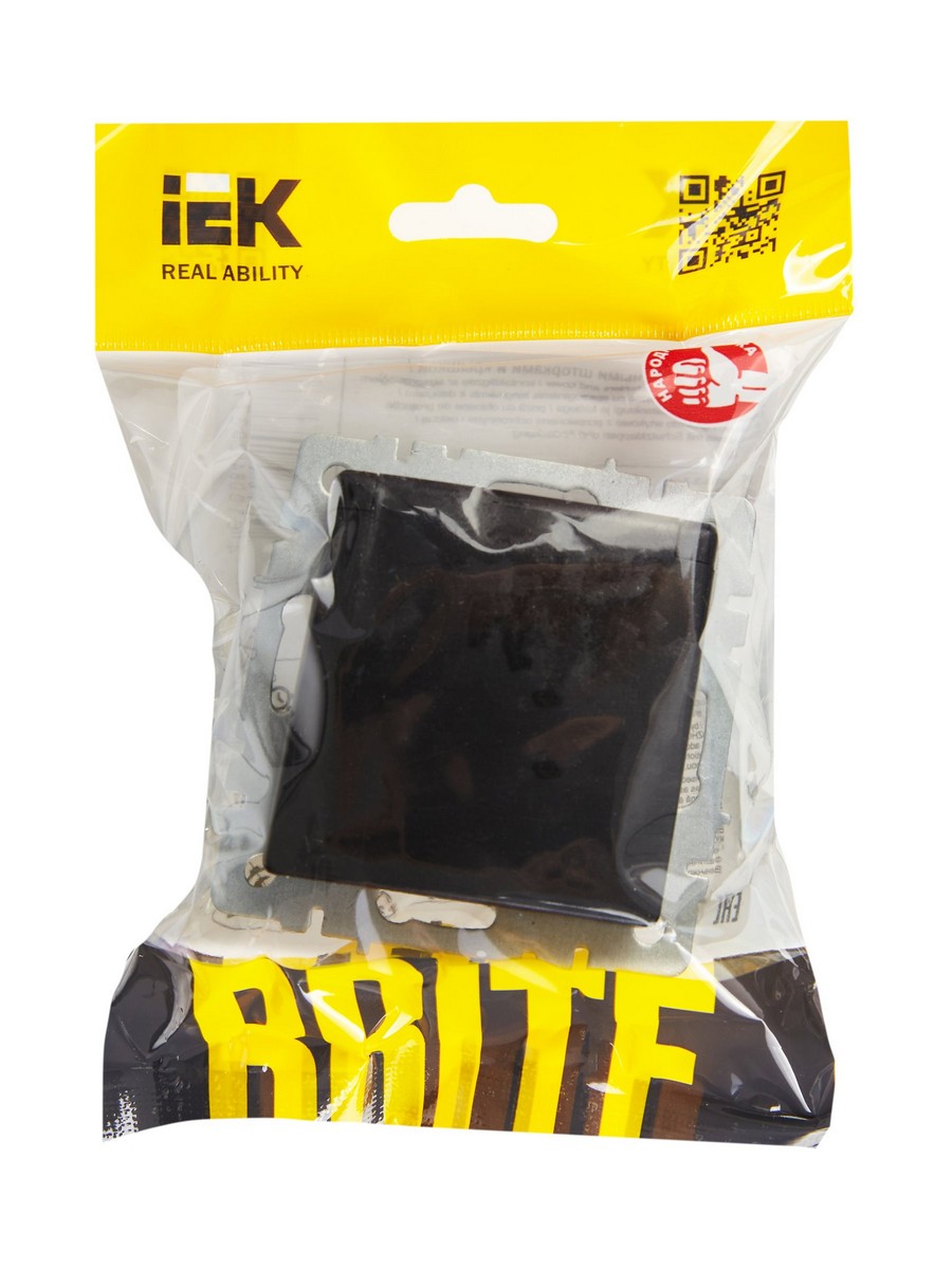 IEK Brite Черный Розетка IEK BRITE с/з с шторками и крышкой 16А IP20 РСбш10-3-БрЧ черный BR-R16-16-K02