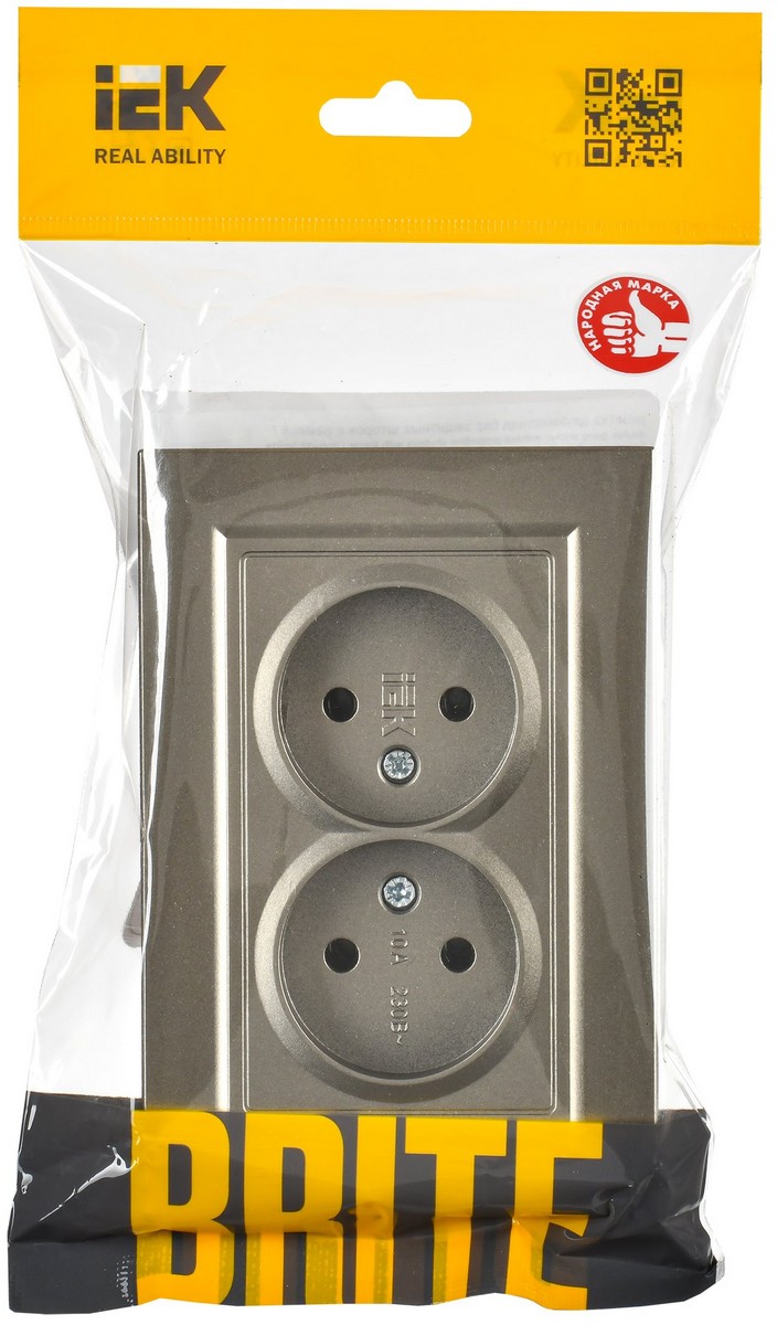 IEK Brite Шампань Розетка IEK BRITE Шампань 2-я б/з б/защ.шт. 10А в сборе РС12-2-БрШ BR-R20-10-K37-F