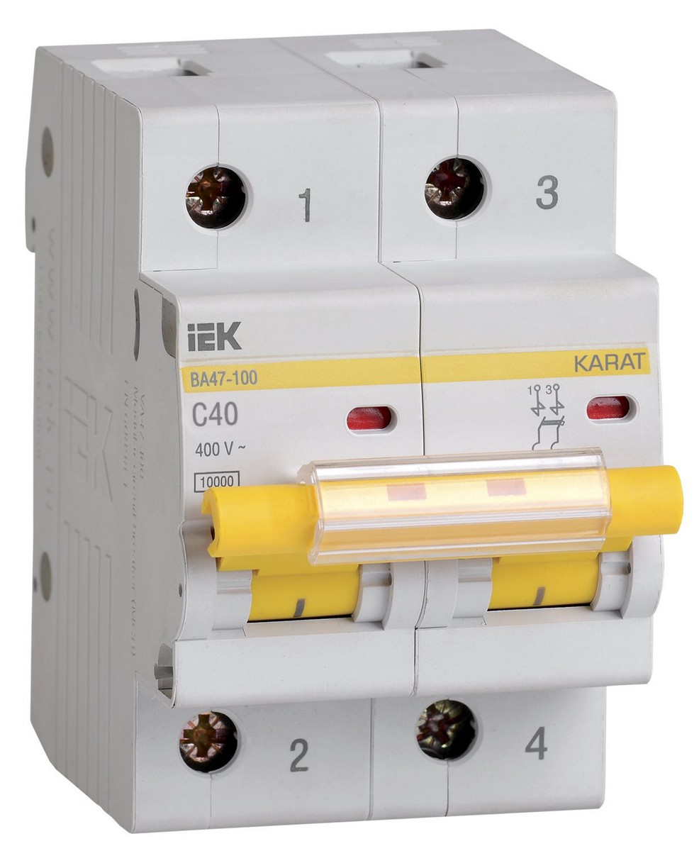 2 полюсные (двухполюсные) Автоматический выключатель IEK KARAT ВА 47-100 2Р 40А 10 кА х-ка С MVA40-2-040-C 