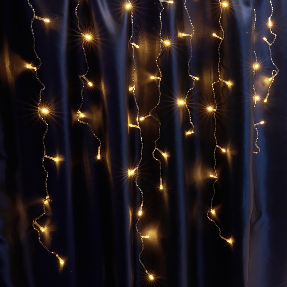 Светодиодная гирлянда Feron CL23 бахрома статичная 53м*08м + 3м 230V 2700К c питанием от сети прозрачный шнур 32348