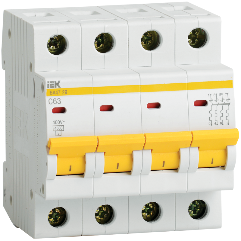 4 полюсные (четырехполюсные) Автоматический выключатель IEK KARAT ВА47-29 4Р 40А 4,5кА х-ка С MVA20-4-040-C 