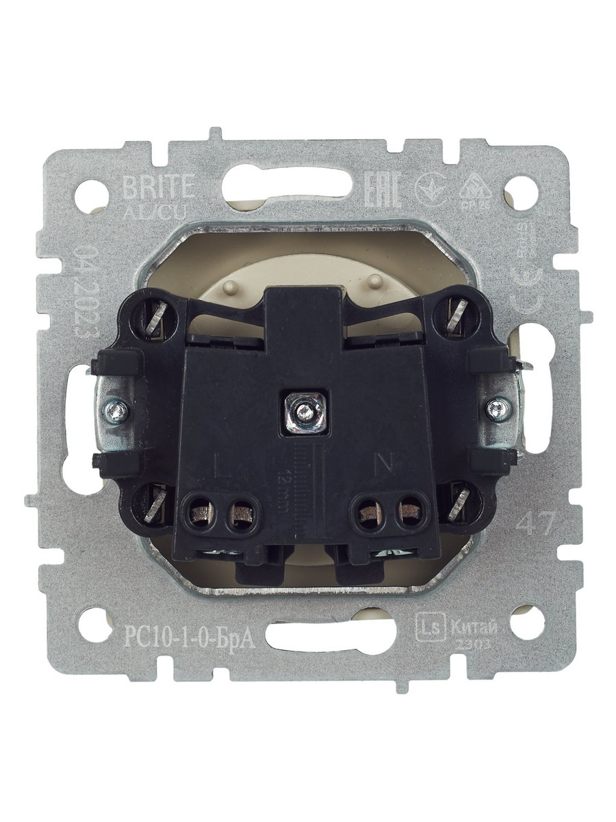 IEK Brite Алюминий Розетка IEK BRITE б/з без шторок 10А РС10-1-0-БрА алюминий BR-R10-10-K47