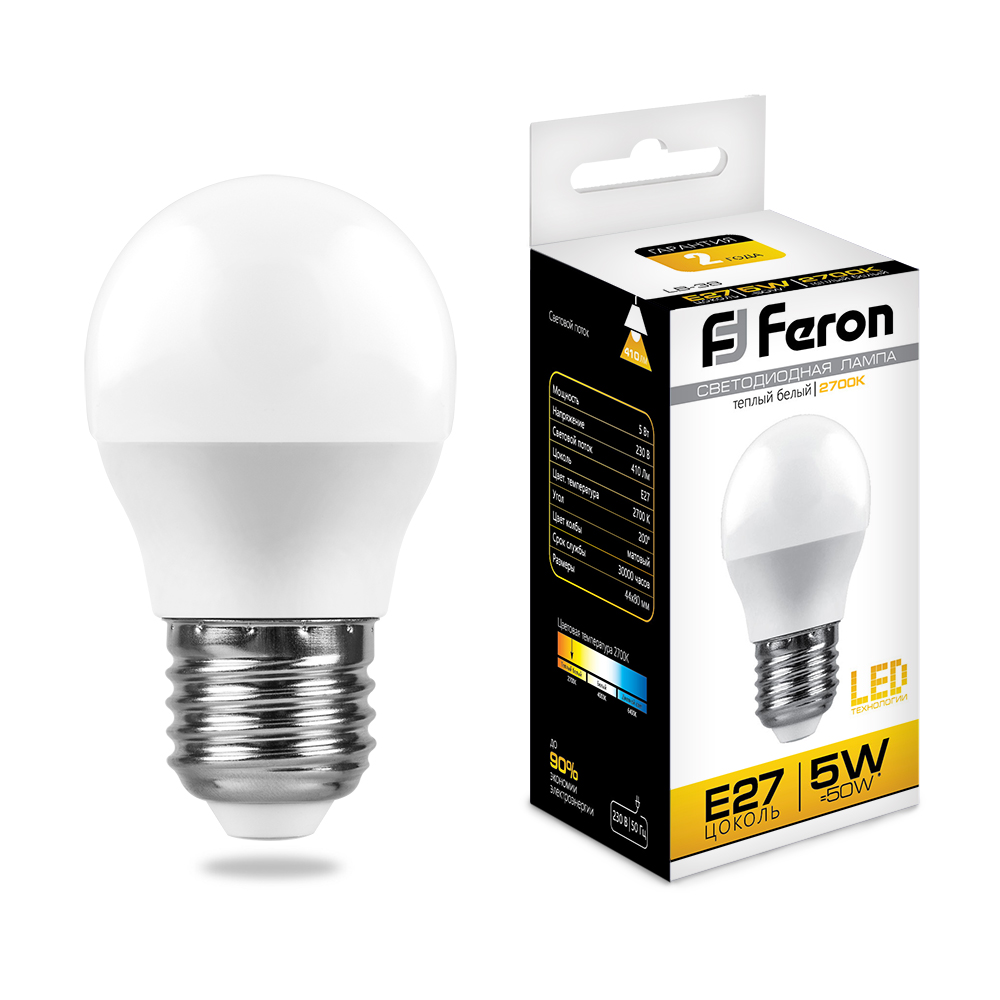 Лампа светодиодная Feron LB-38 E27 5W 2700K 230V 25404