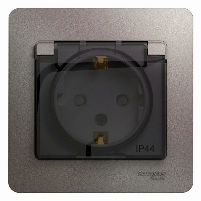 Glossa Платина Розетка Systeme Electric Glossa Платина с-з со шторками с крышкой IP44 GSL001248