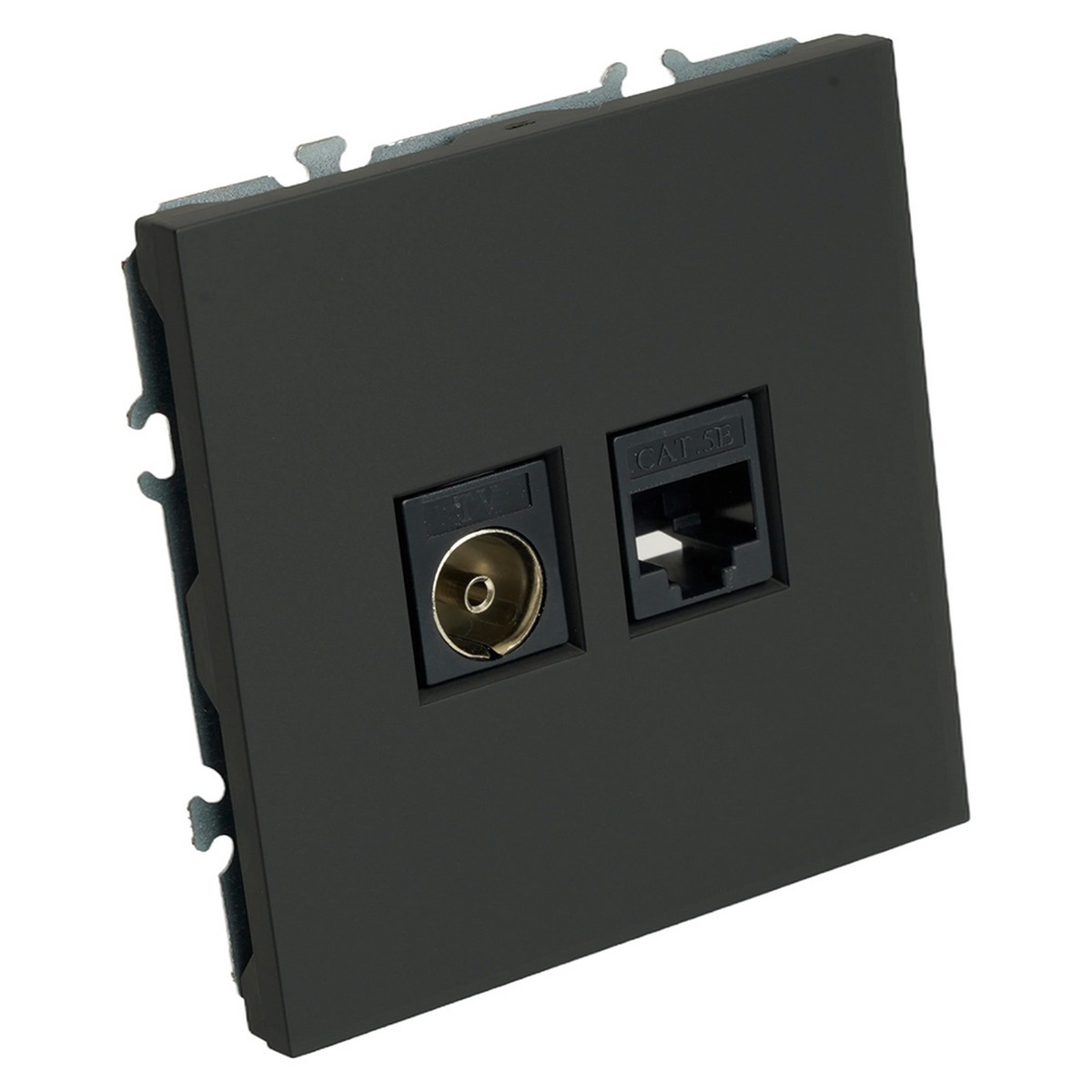 Эмили - Розетки и выключатели Stekker Розетка TV + компьютерная RJ-45 STEKKER Эмили RST00-5106-05 черный уголь soft touch 49846