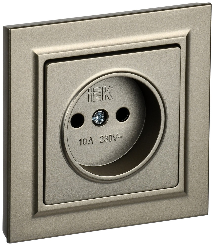 IEK Brite Шампань Розетка IEK BRITE Шампань б/з без защ.шт. з/к/ш 10А в сборе РСР10-1-0-БрШ BR-R10-10-K37-F