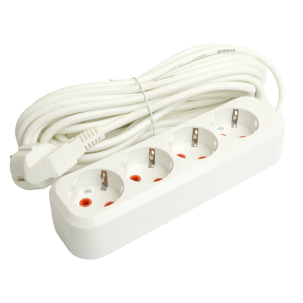 Колодки и удлинители, тройники Удлинитель STEKKER четырехместный c/з HM06-40-07 7м Home (У10-429) белый 49389 