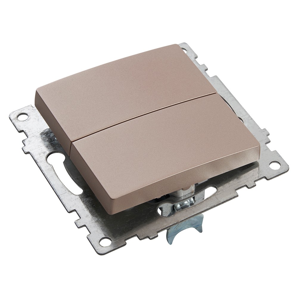 Катрин - Розетки и выключатели Stekker Выключатель 2-клавишный STEKKER GLS10-7104-02 250V 10А Катрин шампань 39592