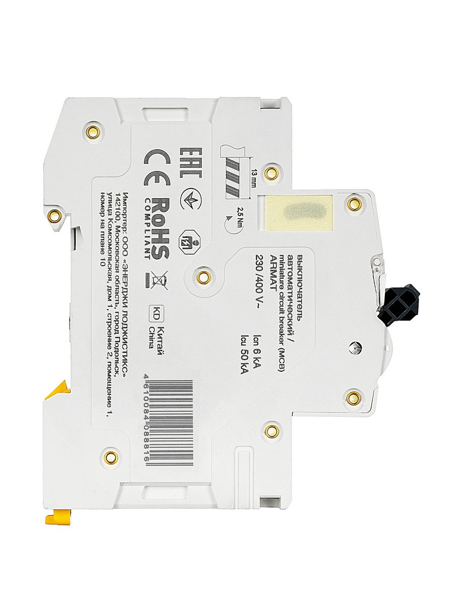 3 полюсные (трехполюсные) Автоматический выключатель IEK ARMAT M06N 3P D 1А AR-M06N-3-D001 