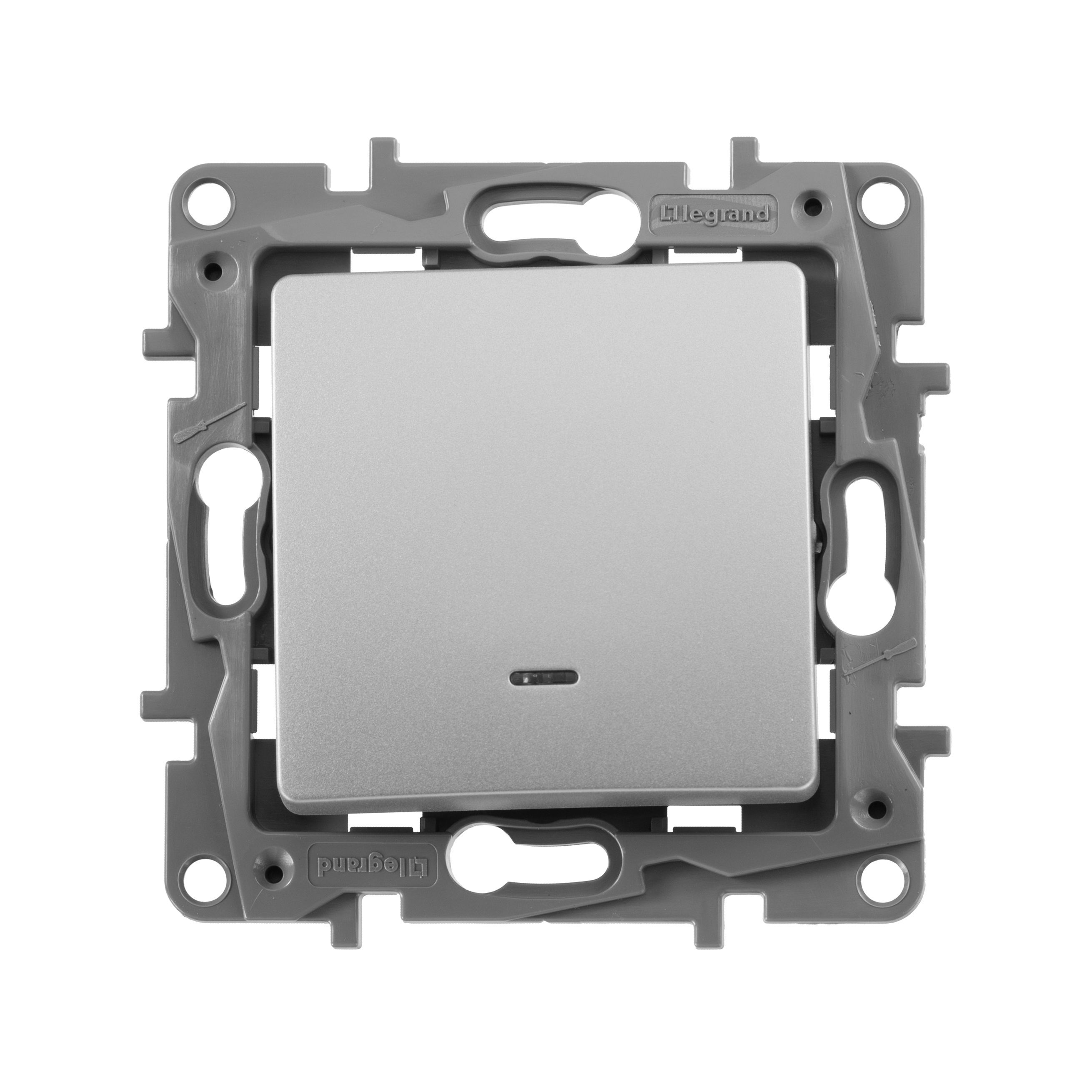 Legrand Etika Алюминий Переключатель Legrand Etika алюминий 1-клавишный с подсветкой, 10А, авт. клем 672415