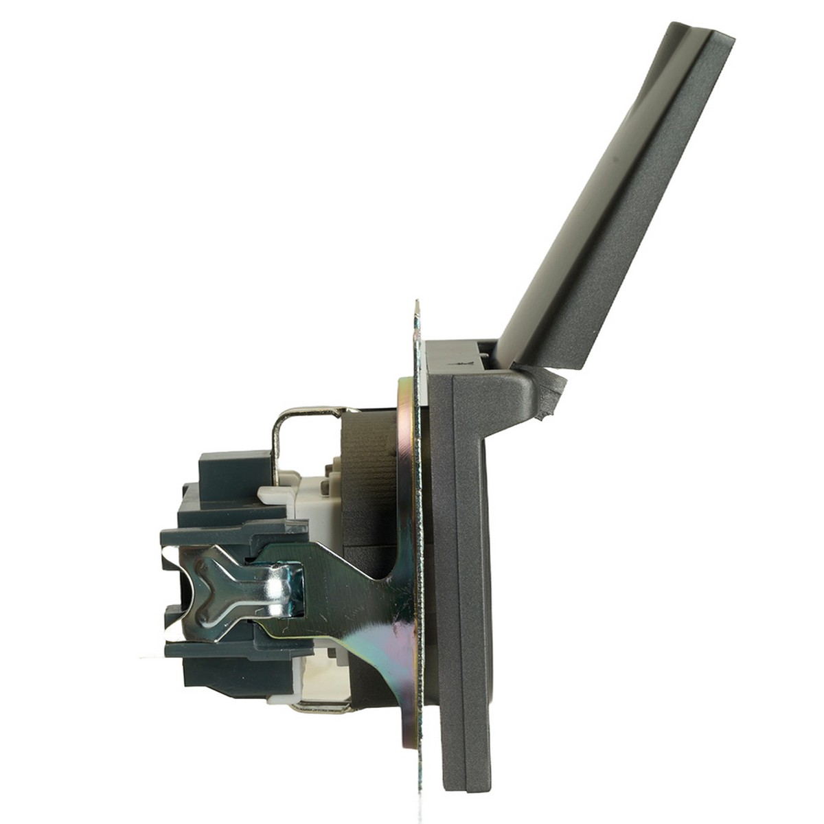 Катрин - Розетки и выключатели Stekker Розетка 1-местная с/з с крышкой STEKKER GLS16-7112-04 16А с защ. шторкой Катрин графит 49424