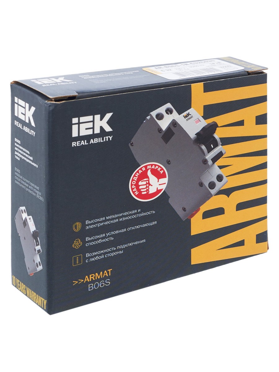 IEK АВДТ Дифф. Автомат IEK ARMAT B06S 1P+NP C32 30мА тип AC (18мм) AR-B06S-1N-C32C030 
