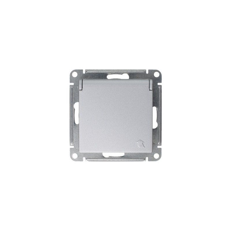 AtlasDesign Алюминий Розетка Systeme Electric AtlasDesign Алюминий с/з, со шторками, с крышкой, 16А, в сборе ATN000346