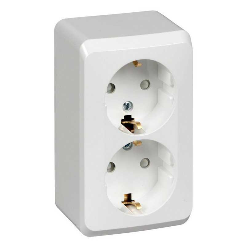 Розетка 2-ая Systeme Electric Этюд наружный Белый с/з со шторками PA16-008B