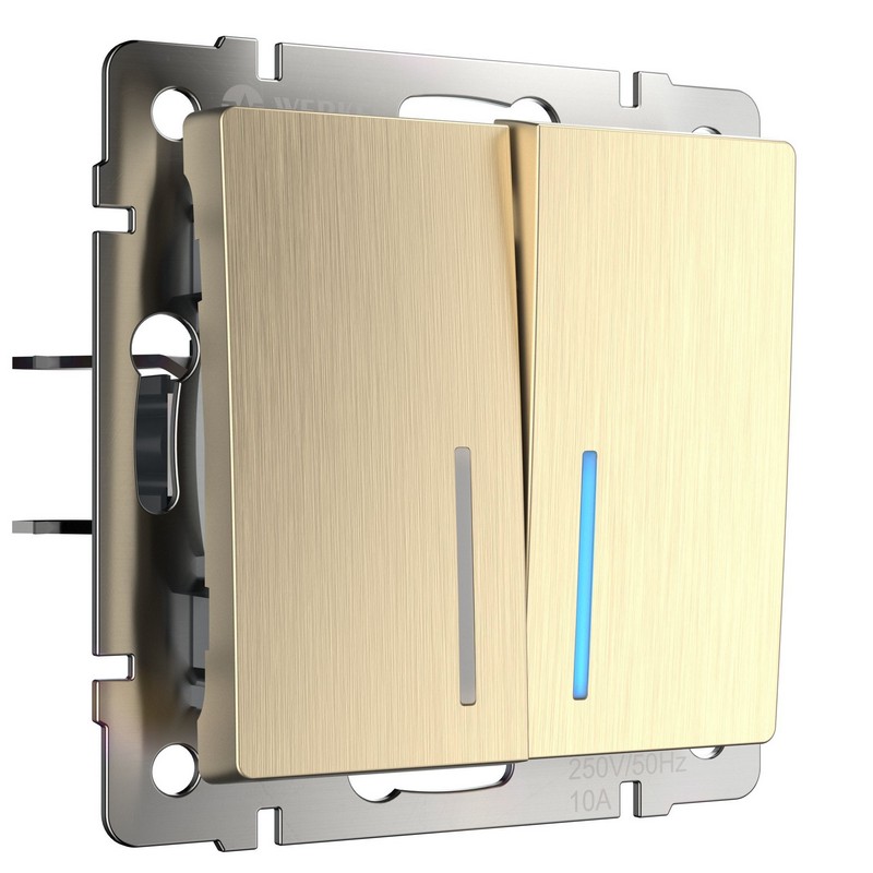 Werkel Шампань рифленный механизмы Выключатель Werkel двухклавишный  с подсветкой (шампань рифленый) W1120110