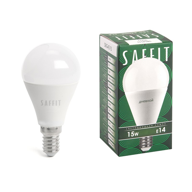 Лампа светодиодная SAFFIT SBG4515 Шарик E14 15W 6400K 55211