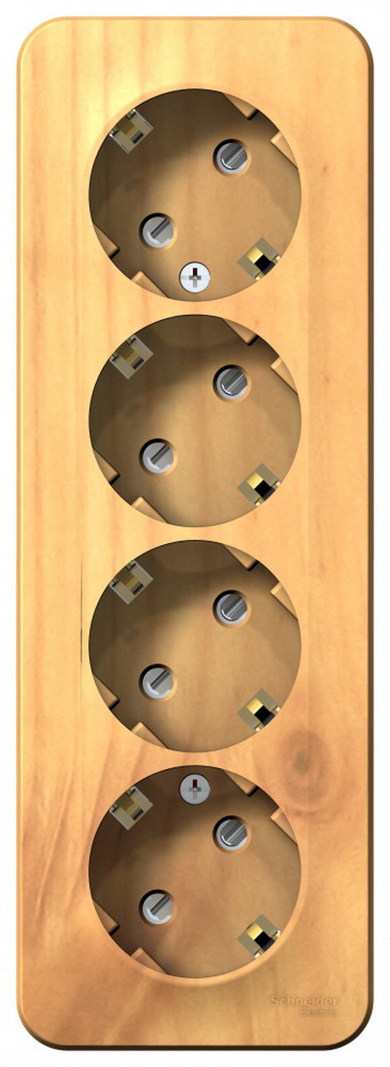 Blanca ясень розетки и выключатели Розетка SE Blanca 4-ая Ясень наружный с/з со шторками изолир. пластина BLNRA011415