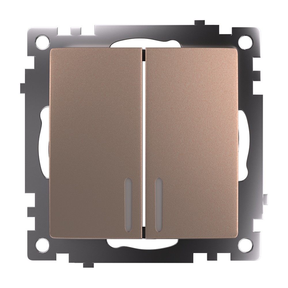 Катрин - Розетки и выключатели Stekker Выключатель 2-клавишный c индикатором STEKKER GLS10-7102-02 10А Катрин шампань 39593