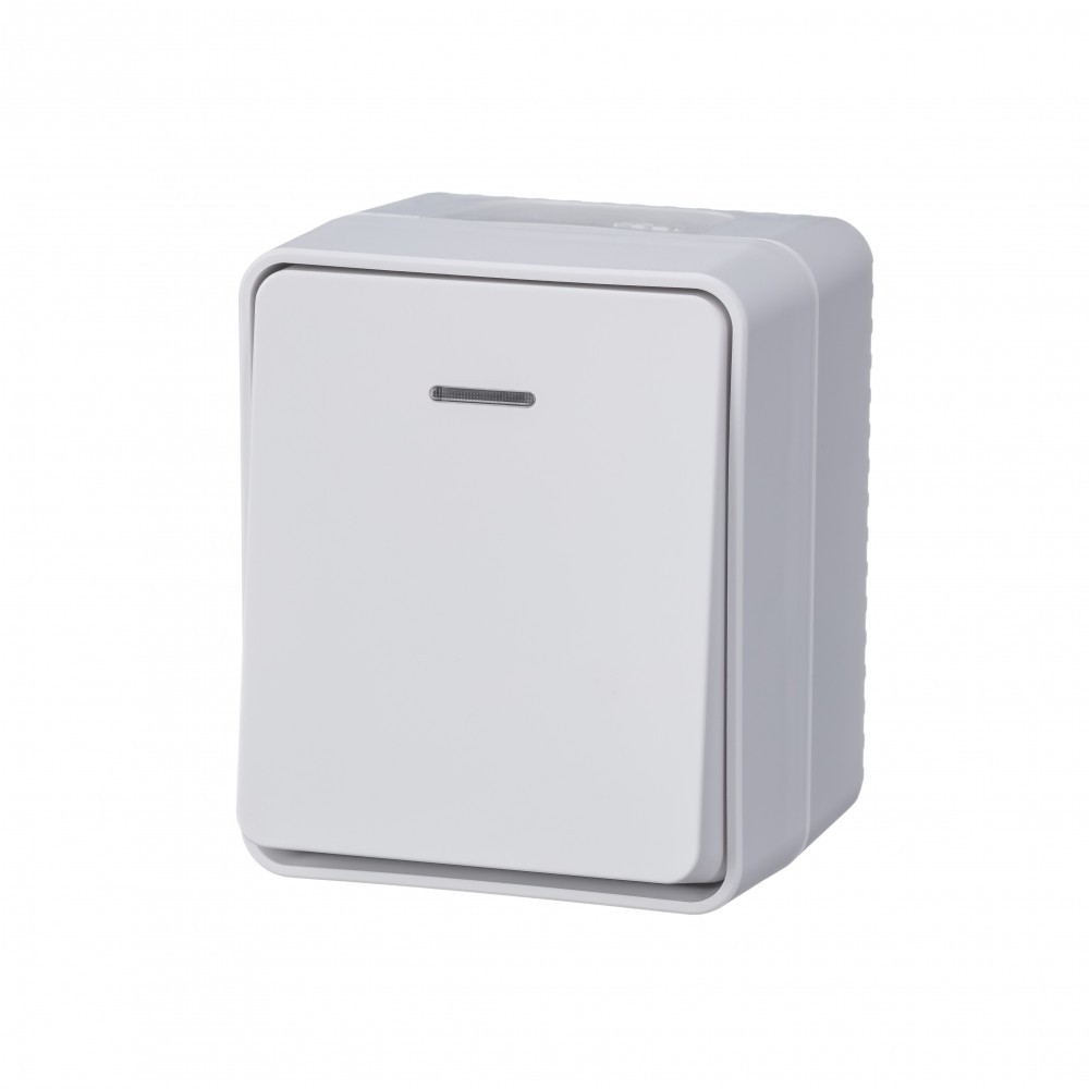 AtlasDesign Белый Выключатель 1-клавишный Systeme Electric AtlasDesign Profi54 наружный Белый с подсветкой IP54 ATN540