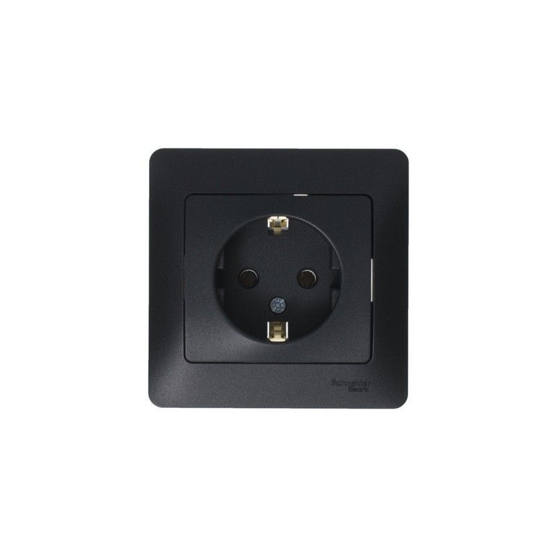 Glossa Антрацит Розетка Systeme Electric Glossa Антрацит с заземлением, 16А, в сборе GSL000742