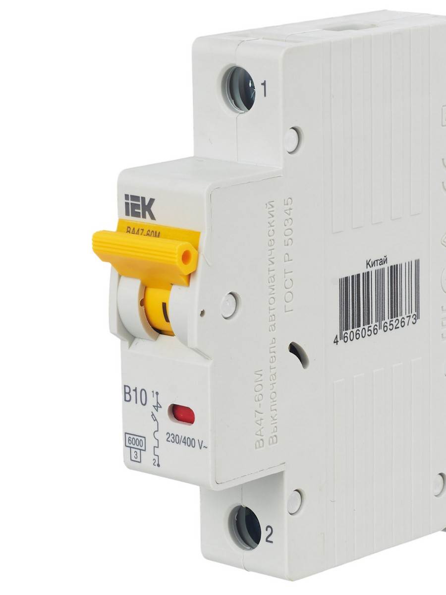 1 полюсные (однополюсные) Автоматический выключатель IEK KARAT ВА47-60M 1Р 10А 6кА B MVA31-1-010-B 