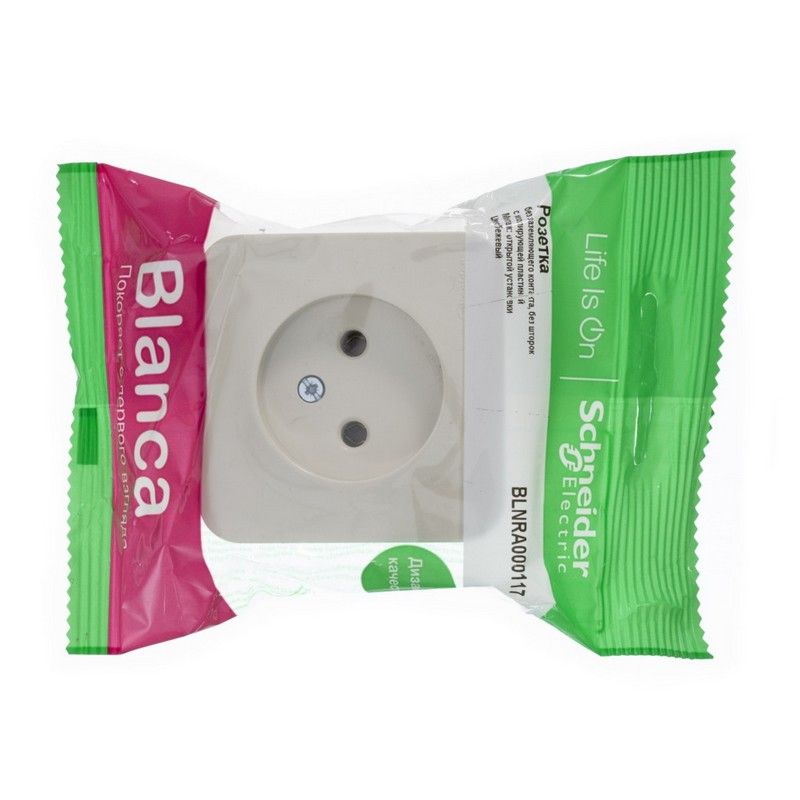 Blanca бежевые розетки и выключатели Розетка SE Blanca б/з Бежевый наружный без шторок изолир. пластина BLNRA000117