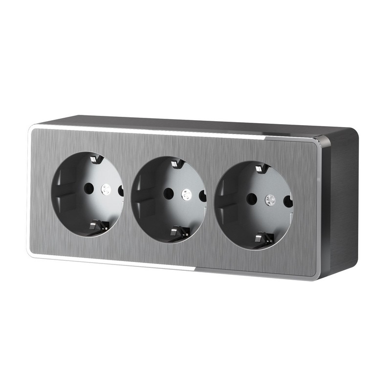 Werkel Gallant графит рифленный Розетка Werkel  3-я с заземлением и шторками Gallant (графит рифленый) W5073104