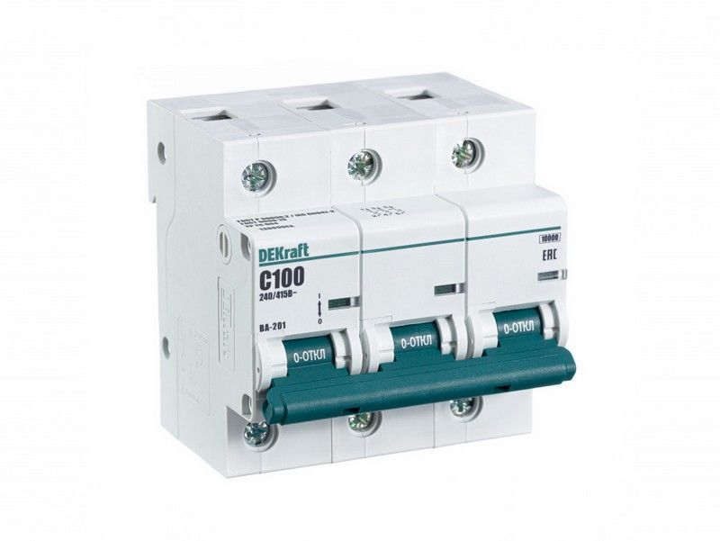 3 полюсные (трехполюсные) Автоматический выключатель DEKraft 3P 100A C ВА-201 10kA 13009DEK 