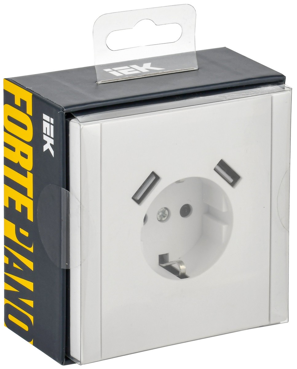 IEK FORTE&PIANO Белый Розетка IEK FORTE&PIANO Белый с/з со шт винтовое крепление 16А USB A+A 3,1А FP245