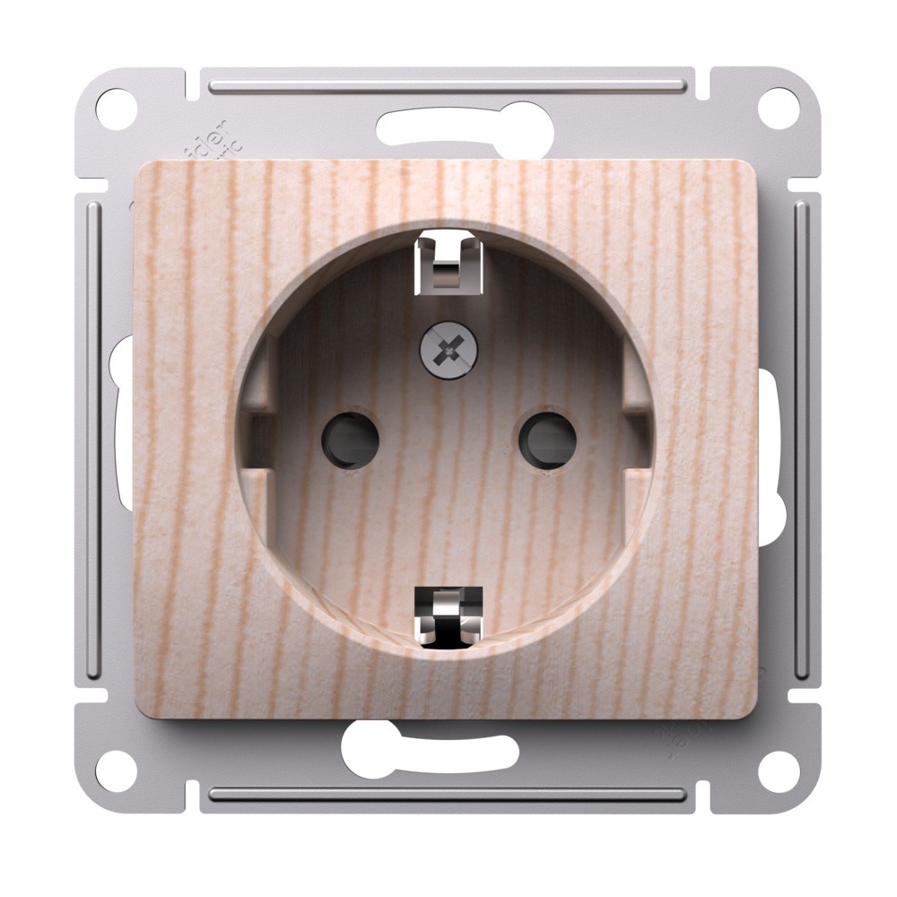 Glossa Сосна Розетка Systeme Electric Glossa Сосна с заземлением со шторками, 16А, GSL001545