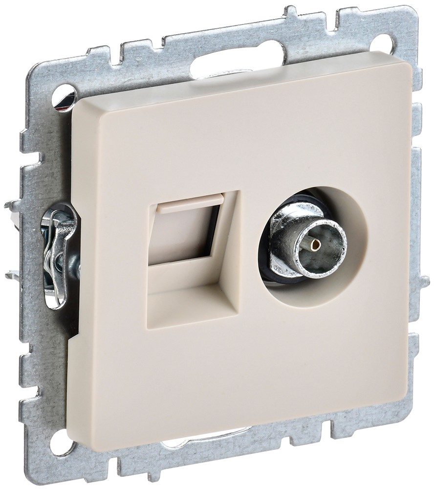 IEK Brite Бежевый Розетка IEK BRITE двойная TV+RJ45 кат.5E РТВ/РК12-БрКр бежевый BR-AK20-1-K10