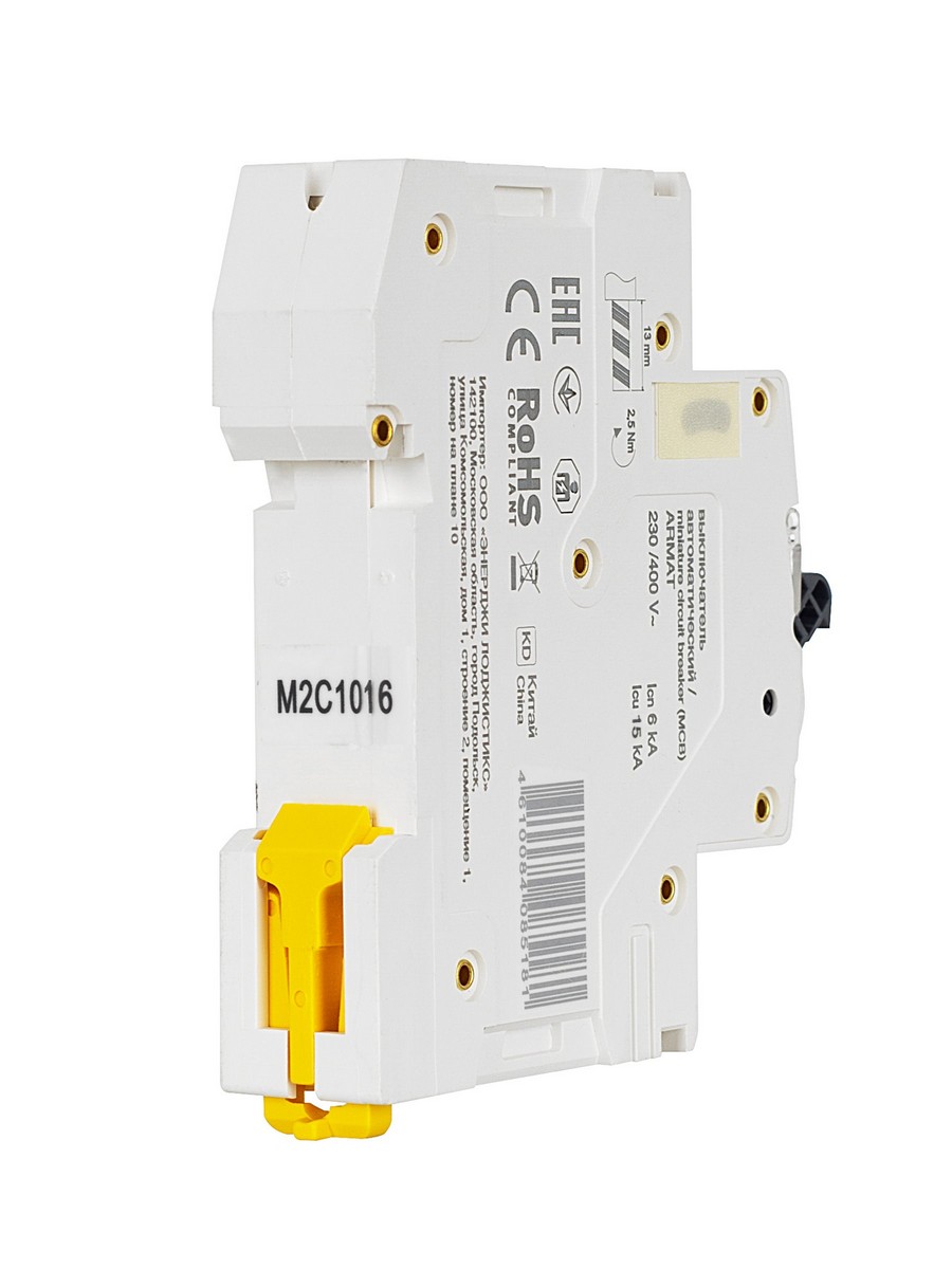 1 полюсные (однополюсные) Автоматический выключатель IEK ARMAT M06N 1P C 10А AR-M06N-1-C010 