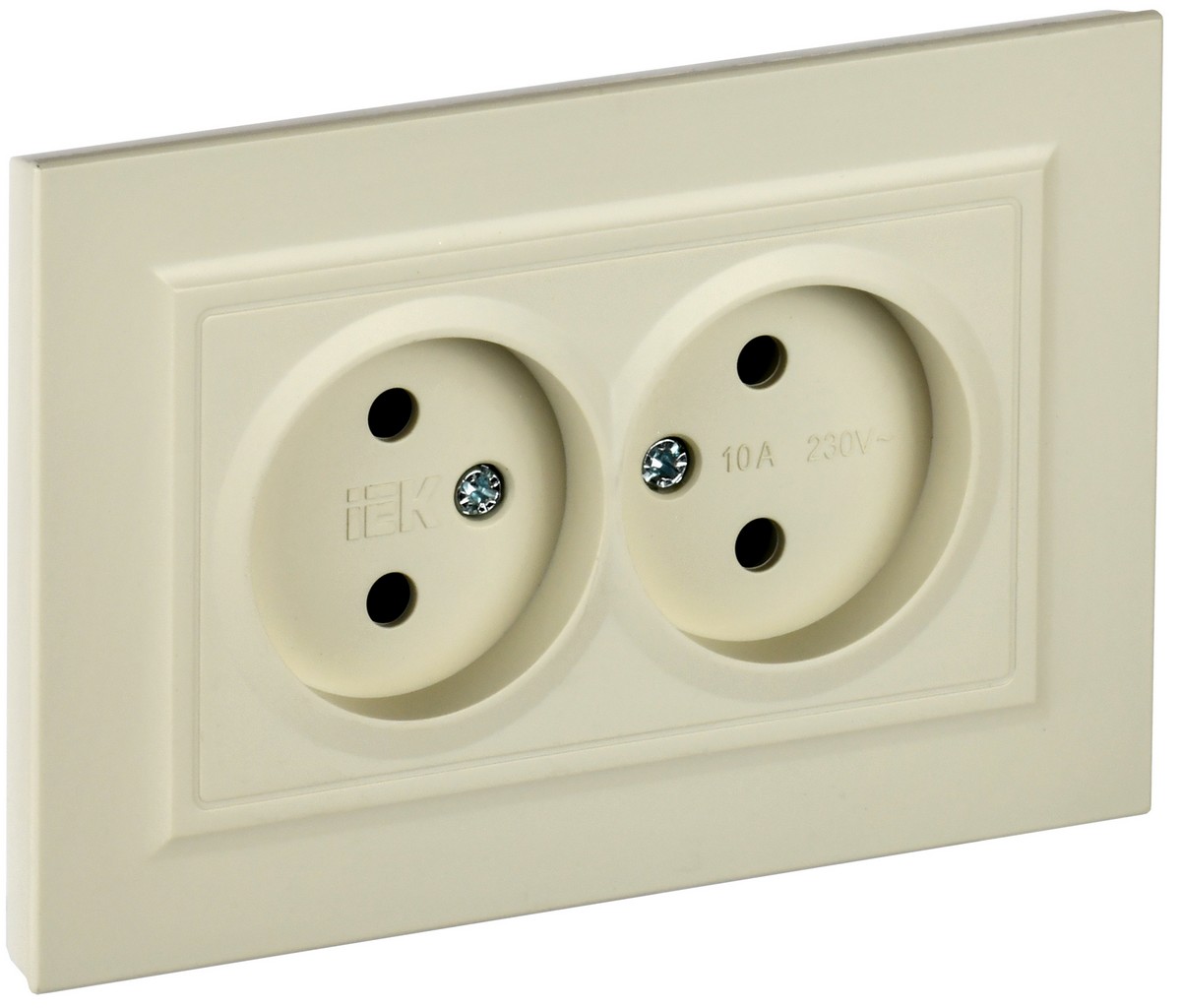 IEK Brite Бежевый Розетка IEK BRITE Бежевая 2-я без з/к/ш 10А в сборе РС12-2-БрКр