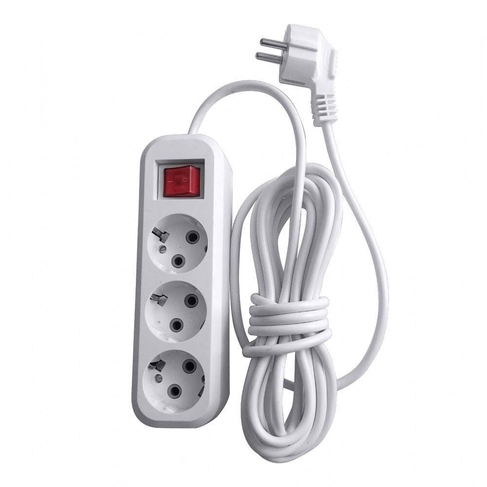 Колодки и удлинители, тройники Удлинитель 3-местный с/з с выключателем STEKKER HM03-31-07 7м Home (У10А-002) белый 39200 