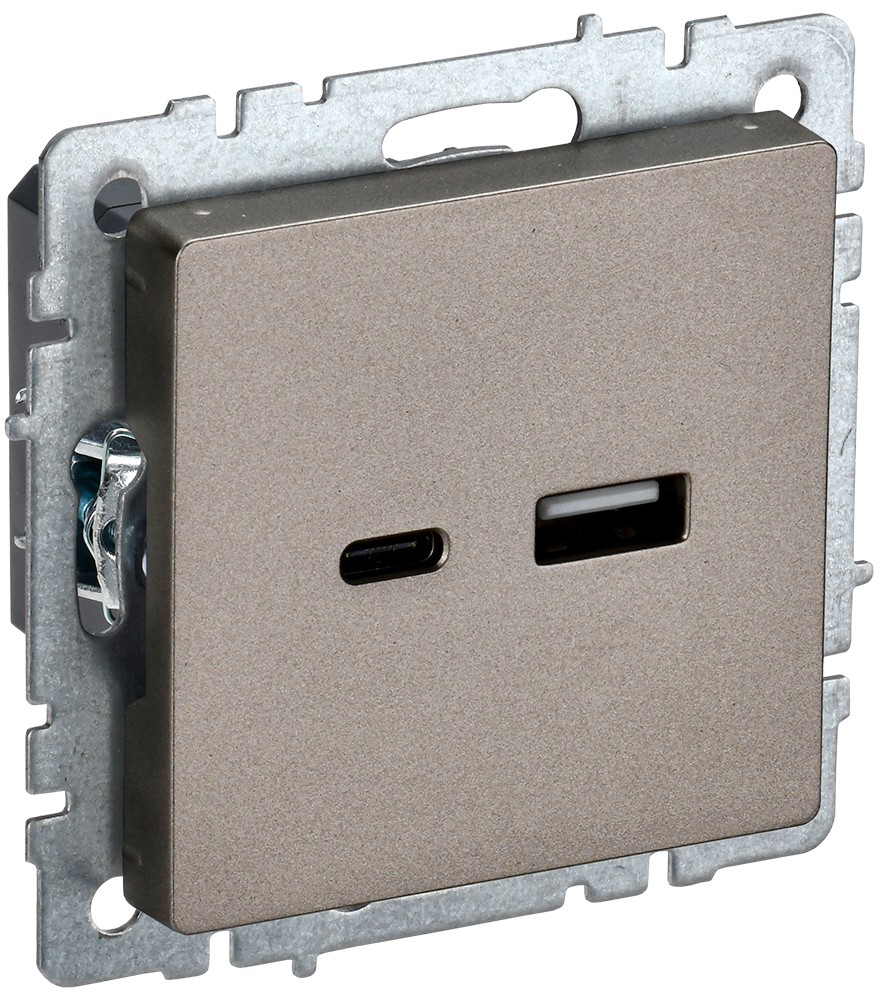 IEK Brite Шампань Розетка IEK BRITE USB A+C 18Вт РЮ11-1-БрШ шампань BR-U22-018-K37