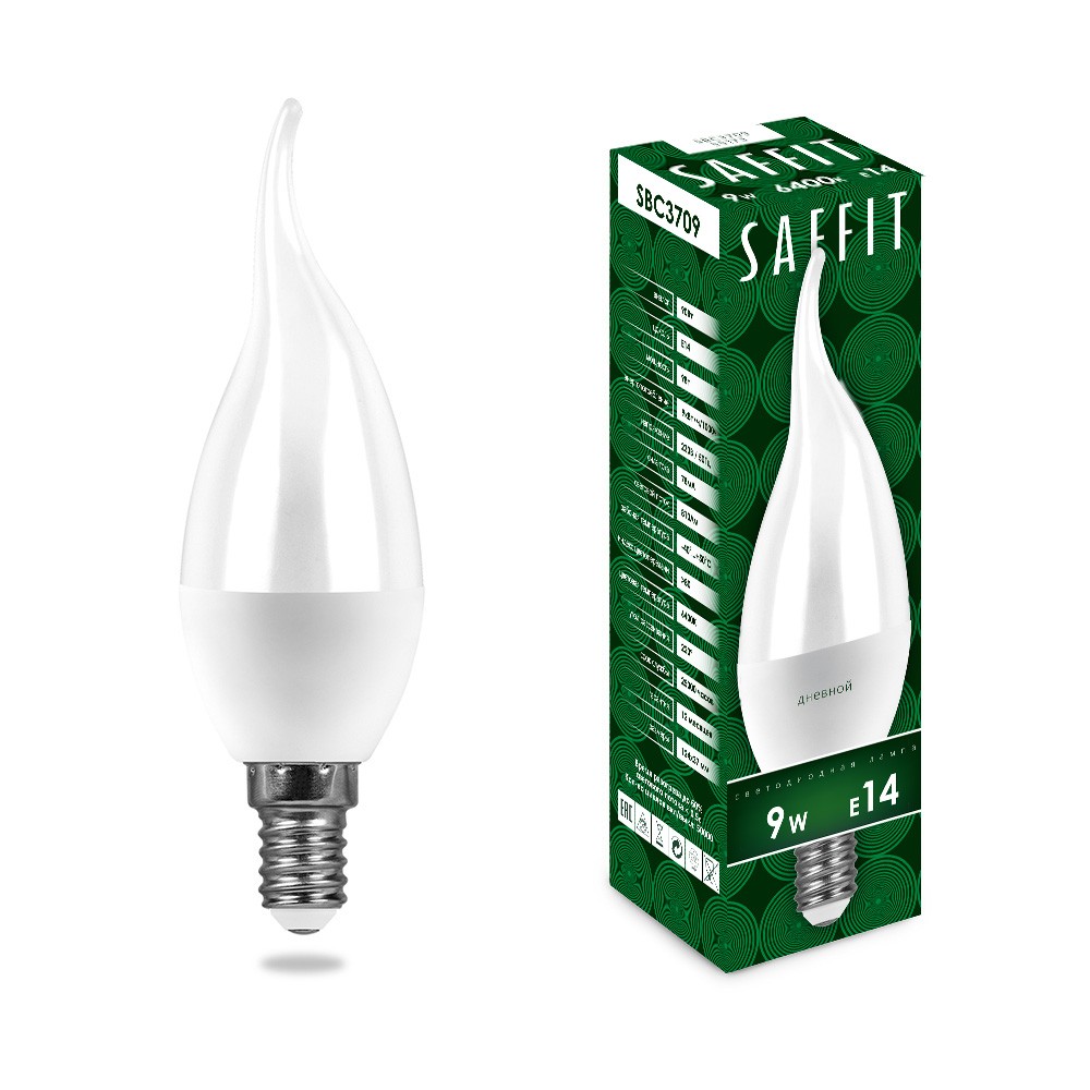 E14 Лампа светодиодная SAFFIT SBC3709 Свеча на ветру E14 9W 6400K 55173 