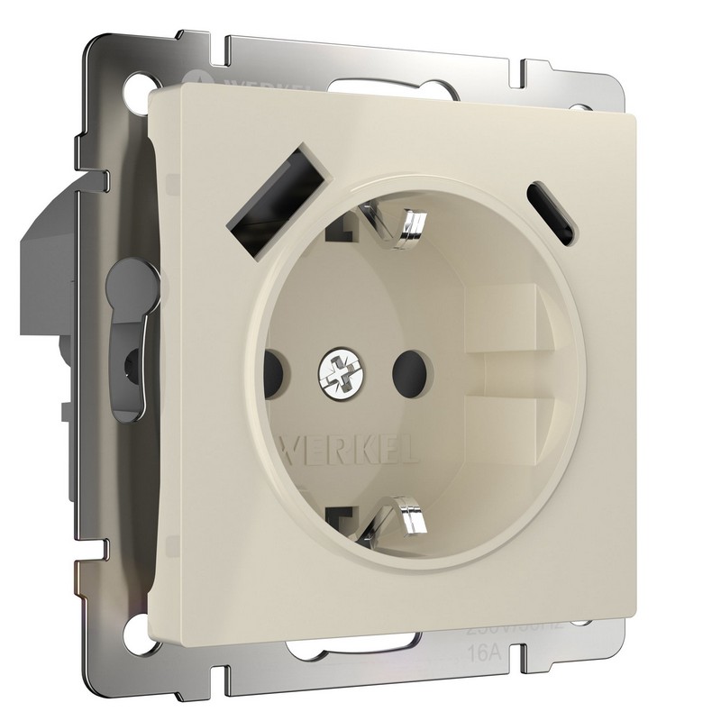 Werkel Слоновая кость механизмы Розетка Werkel с быстрой зарядкой USB Type A+С слоновая кость W1171703
