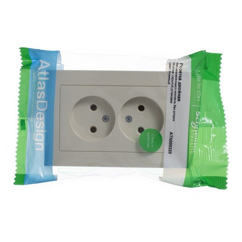 AtlasDesign Бежевый Розетка Systeme Electric AtlasDesign бежевый б/з двойная, 16А, в сборе ATN000220