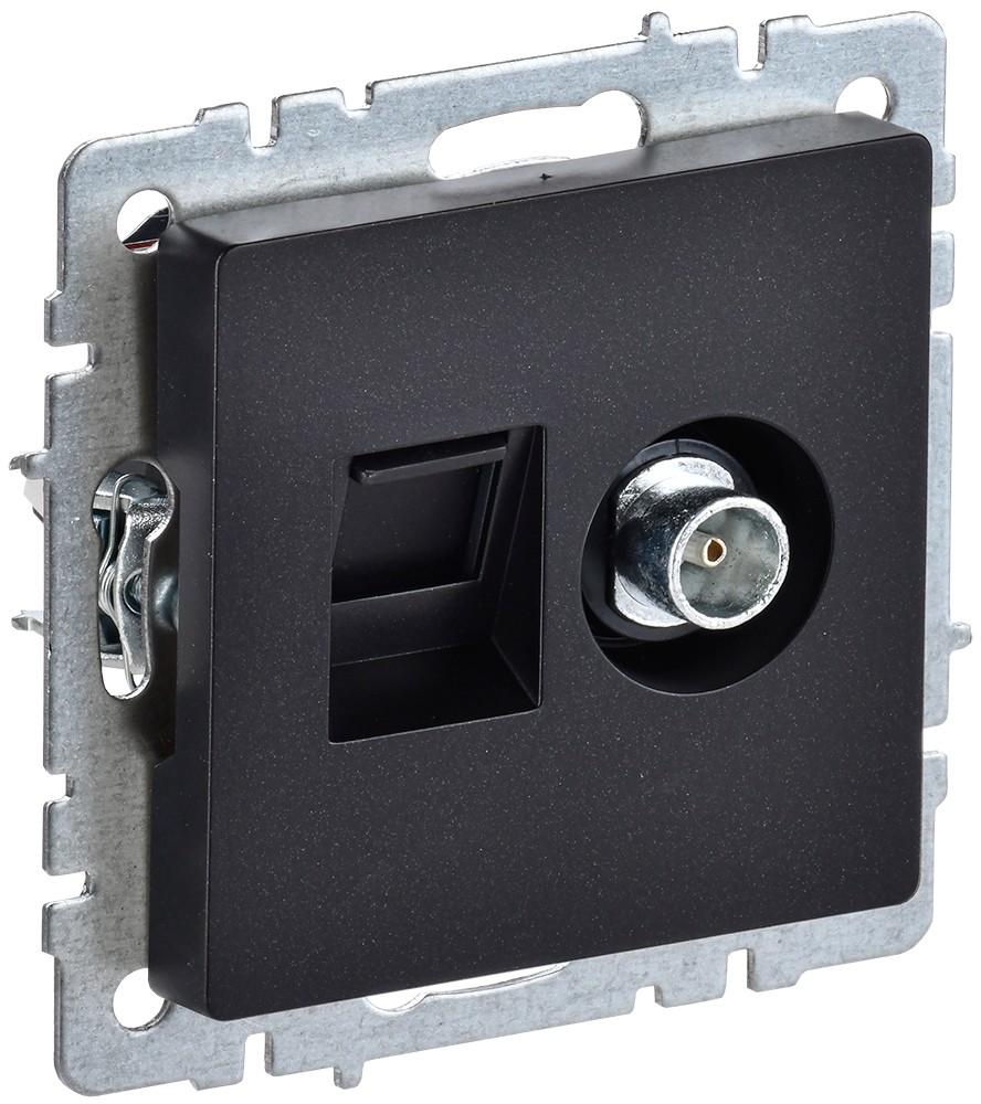 IEK Brite Черный Розетка IEK BRITE двойная TV+RJ45 кат.5E РТВ/РК12-БрЧ черный BR-AK20-1-K02